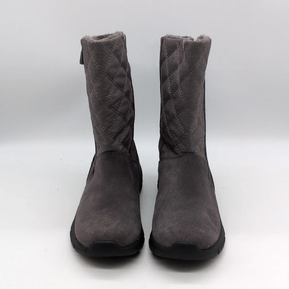 Lands End Shoes Womens Gray 6.5 Suede Winter Boots Quilted Side Zip 503405